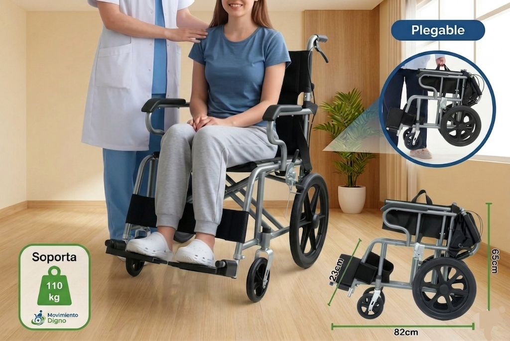 Silla De Ruedas Traslado Ligera y Portátil