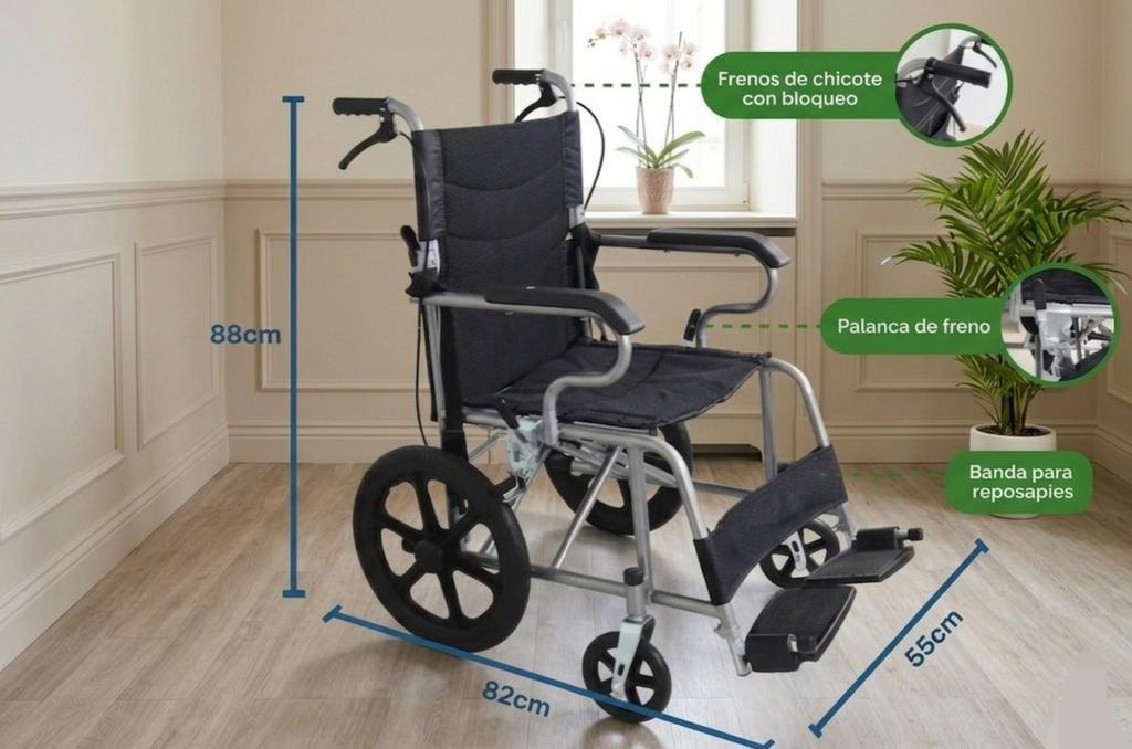 Silla De Ruedas Traslado Ligera y Portátil