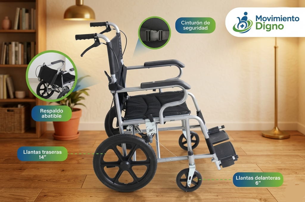Silla De Ruedas Traslado Ligera y Portátil